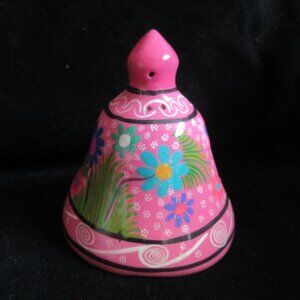 Bell, Ornament, Mexico, Pink, Clay, Hand Painted, Vintage, 90s, festive